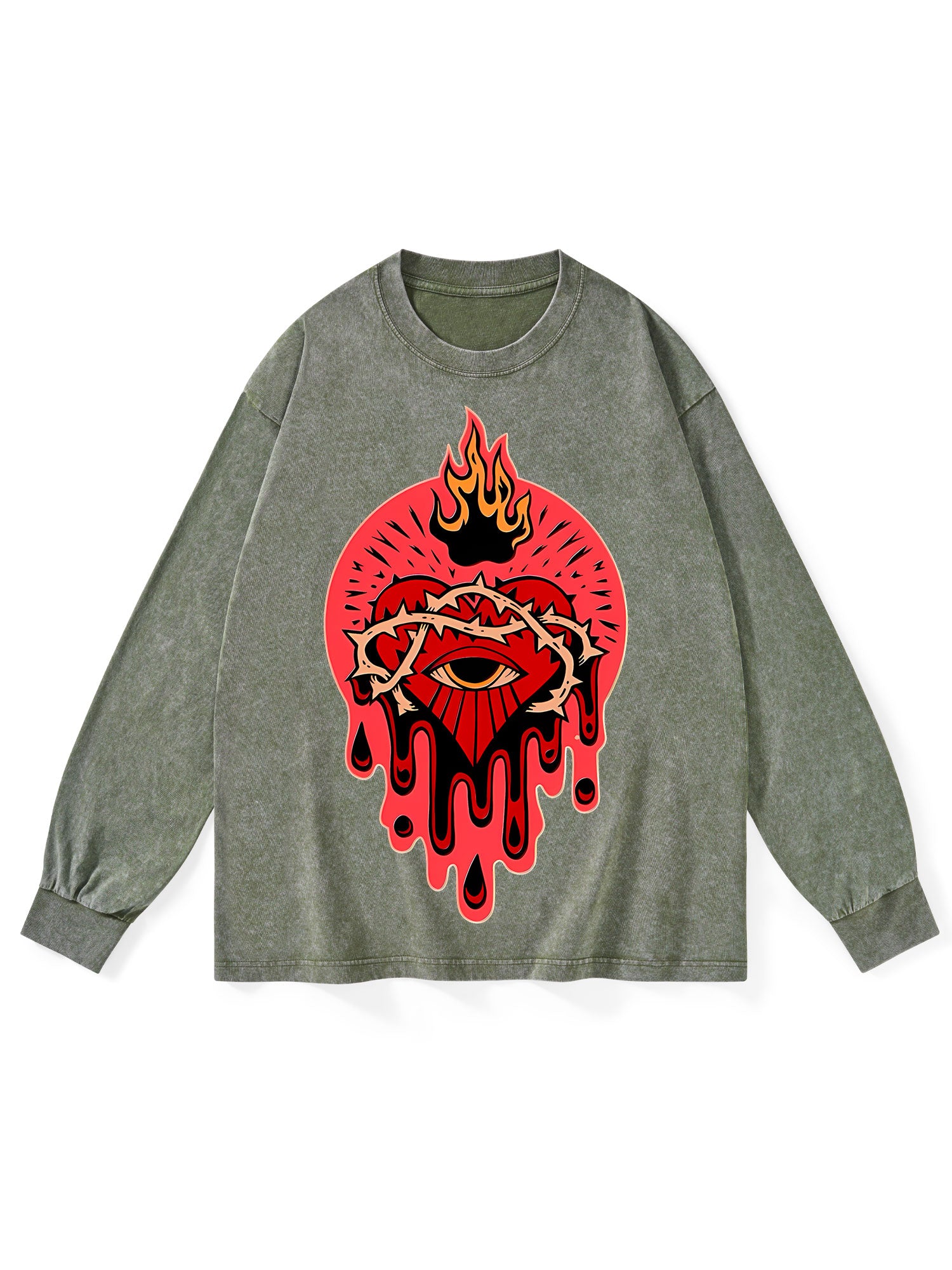 FLAMING HEART WASHED LONG-SLEEVE TSHIRT