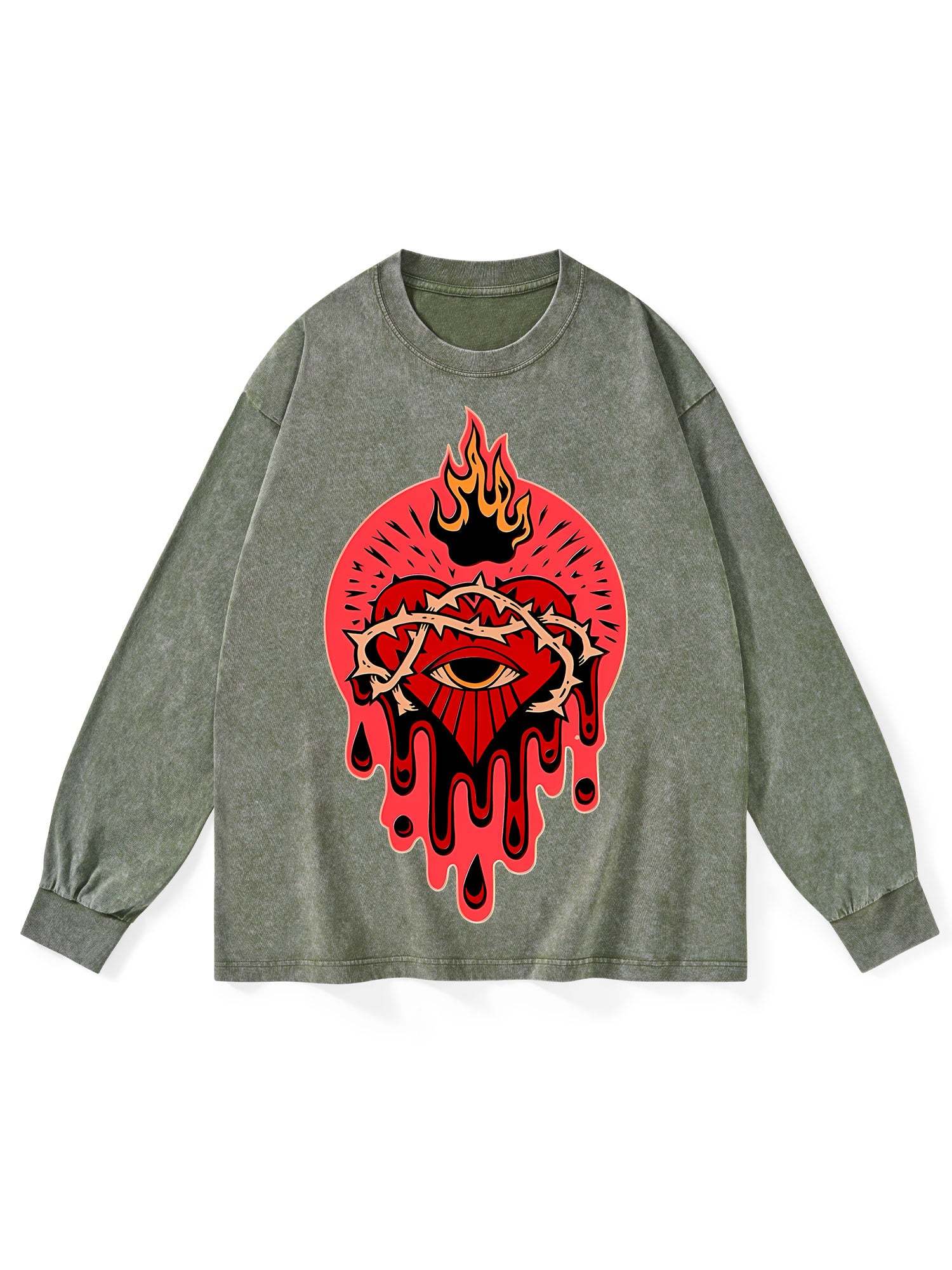 FLAMING HEART WASHED LONG-SLEEVE TSHIRT