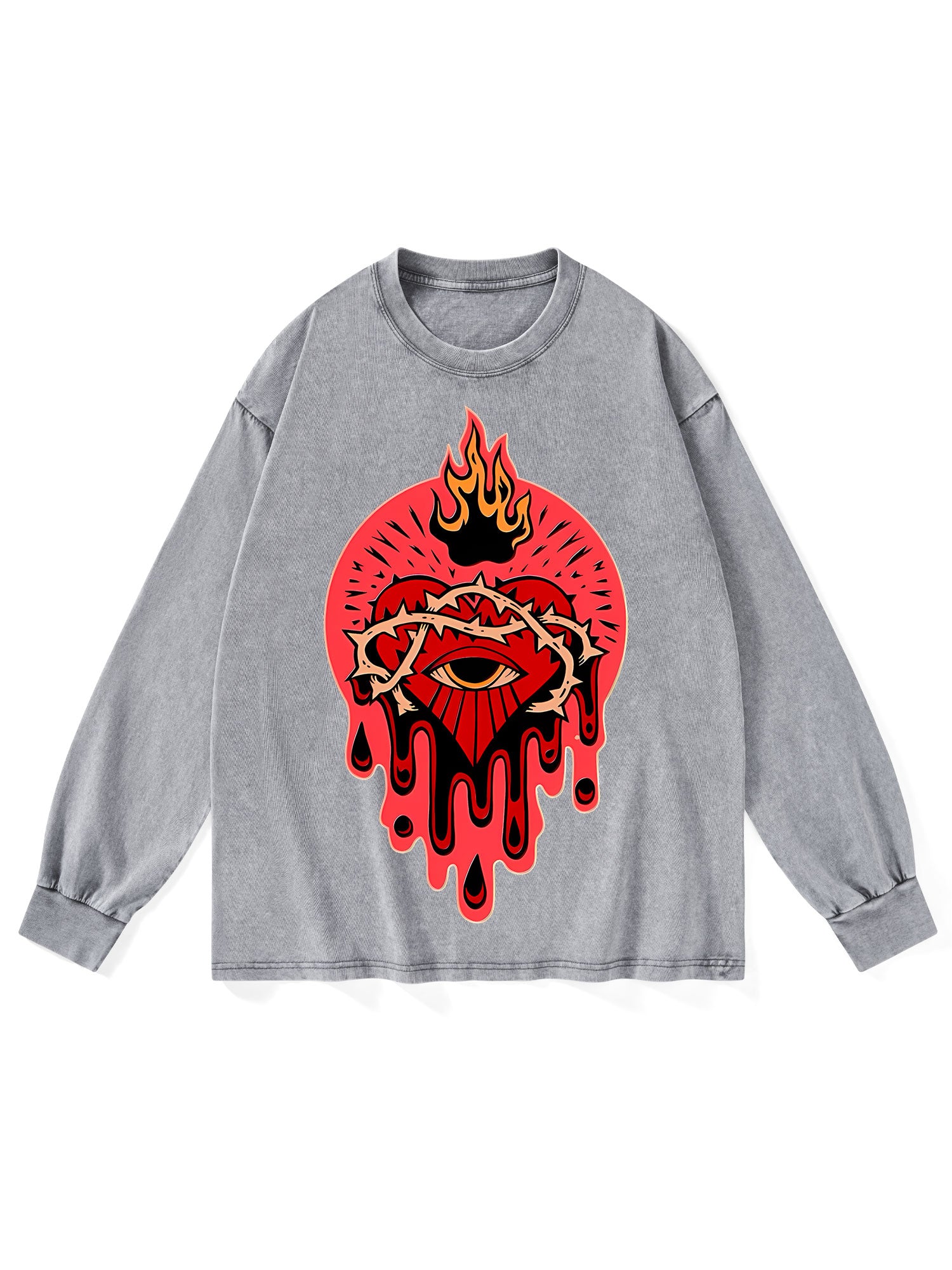 FLAMING HEART WASHED LONG-SLEEVE TSHIRT