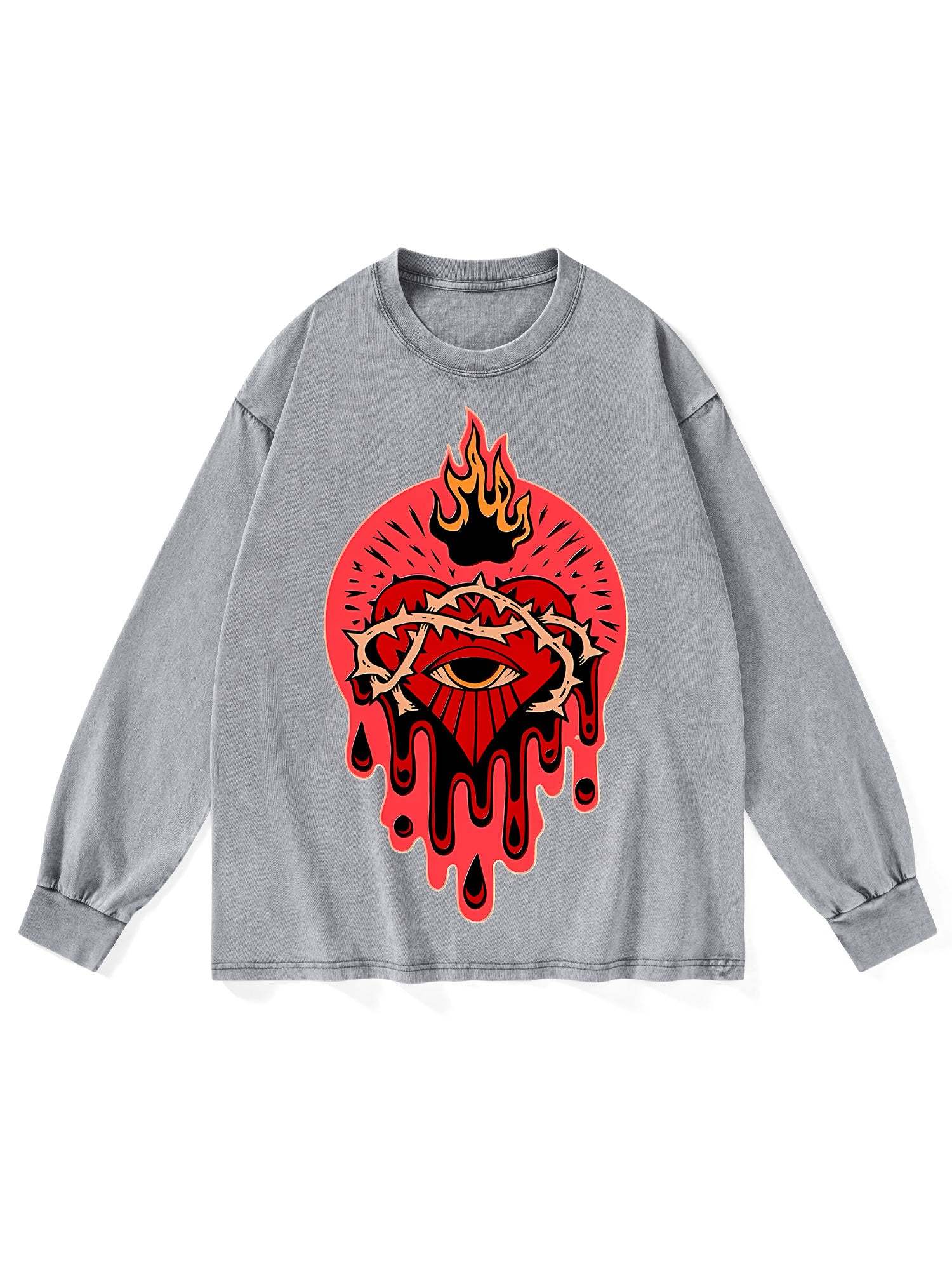 FLAMING HEART WASHED LONG-SLEEVE TSHIRT