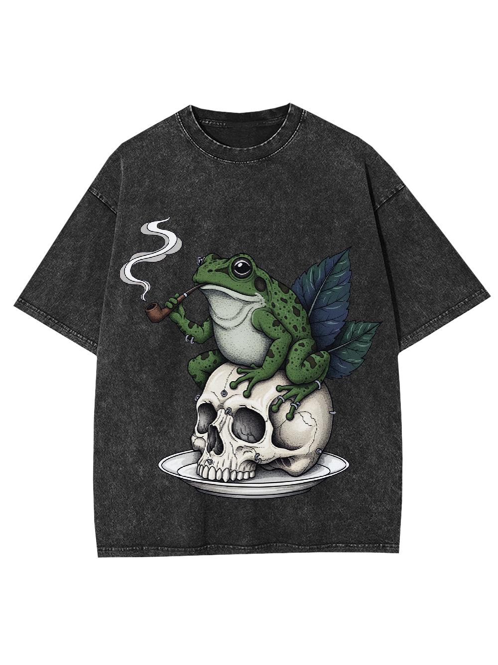 Smoking Frog on Skull Washed Tshirt