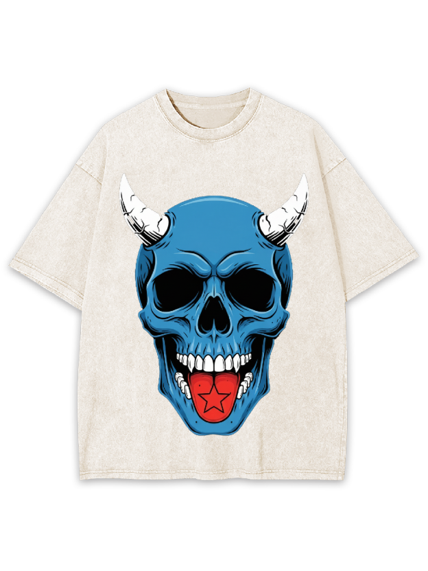 Devil Blue Skull Washed Tshirt