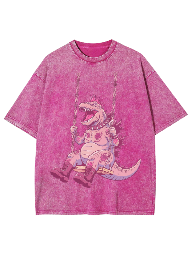 Swinging Pink Dino Washed Tshirt