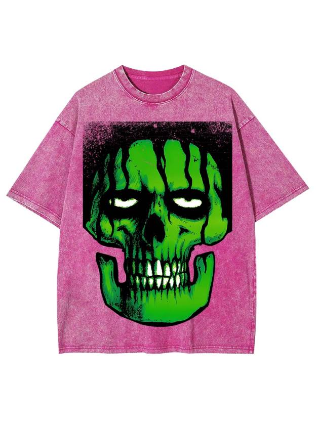 Glowing Green Skull Washed Tshirt