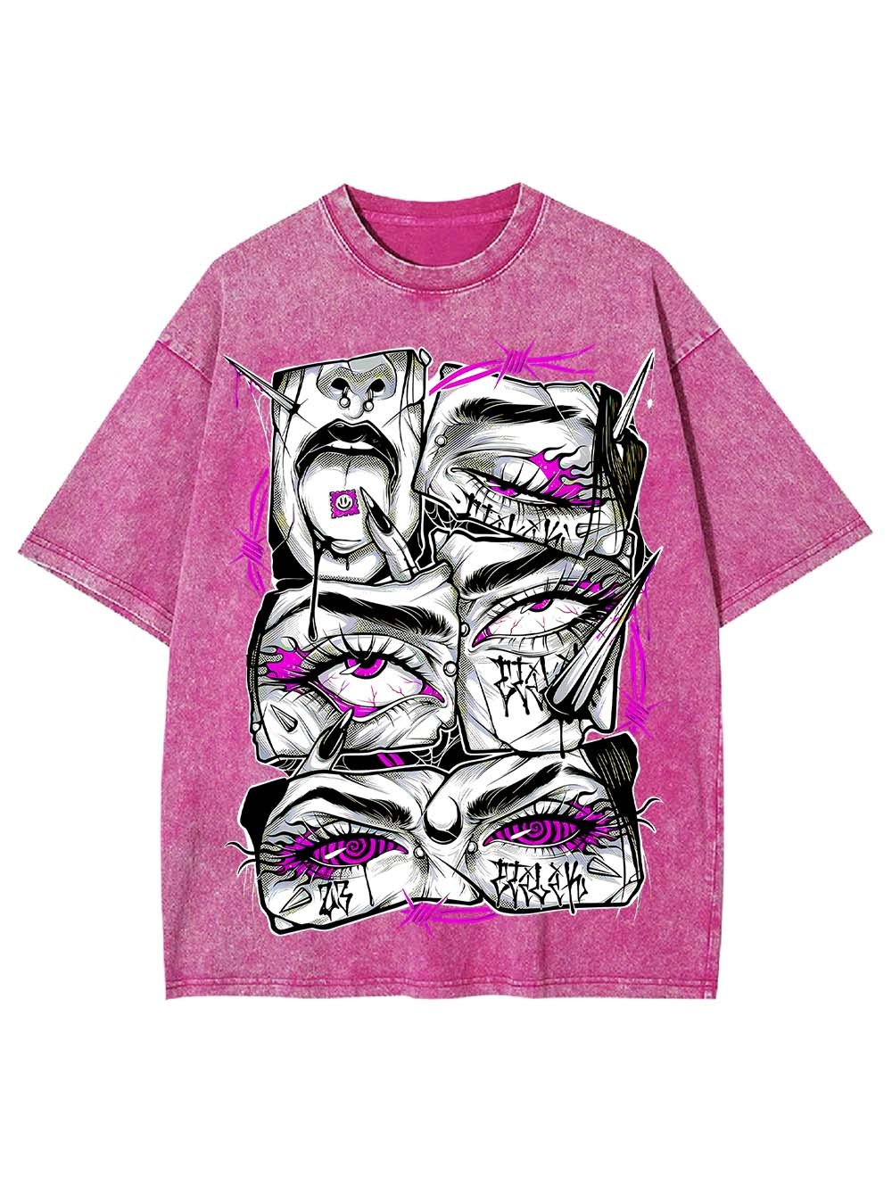 Accented Fragmented Faces Washed Tshirt