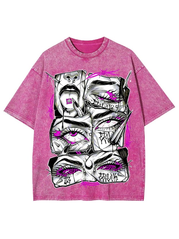 Accented Fragmented Faces Washed Tshirt