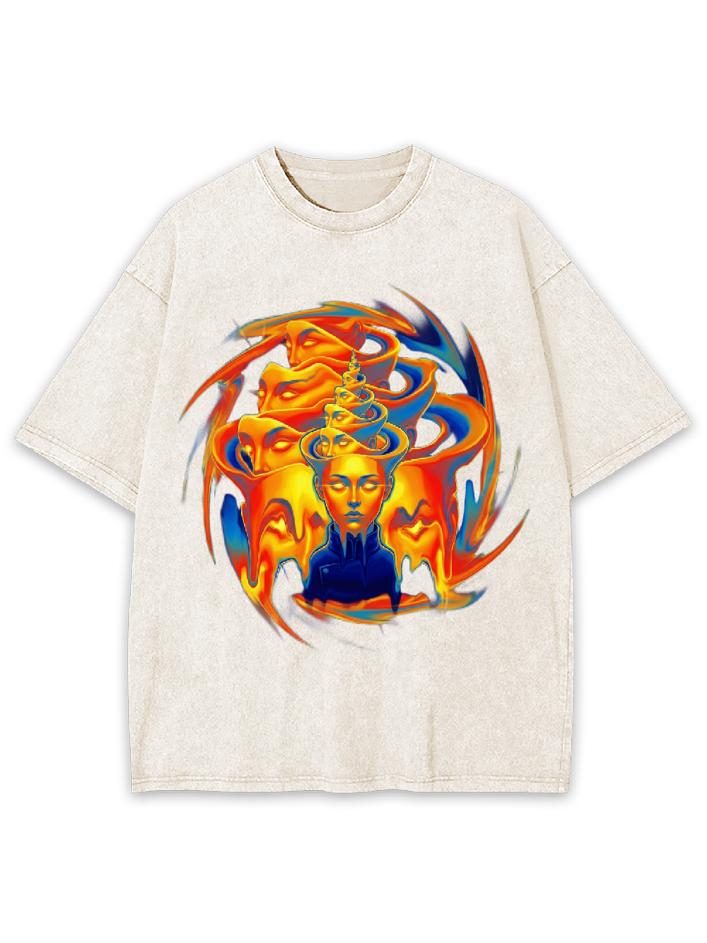 Flaming Meditation Print T-Shirt Washed Tshirt