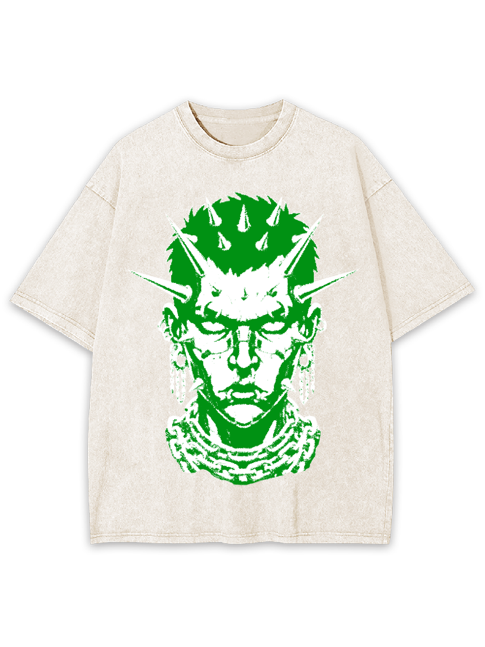 Green Spiked Punk Head Washed Tshirt