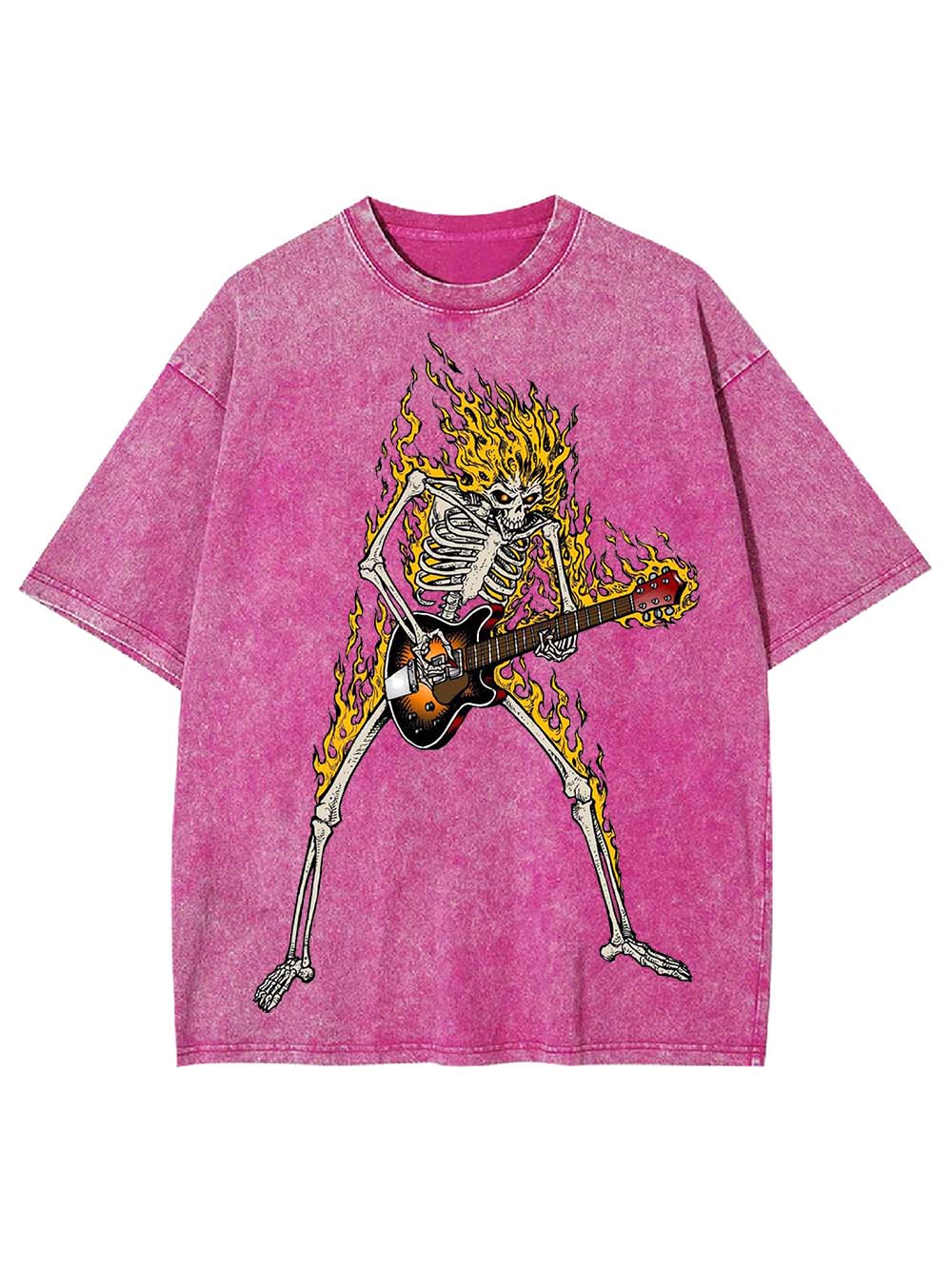 Flaming Skeleton Guitarist Washed Tshirt
