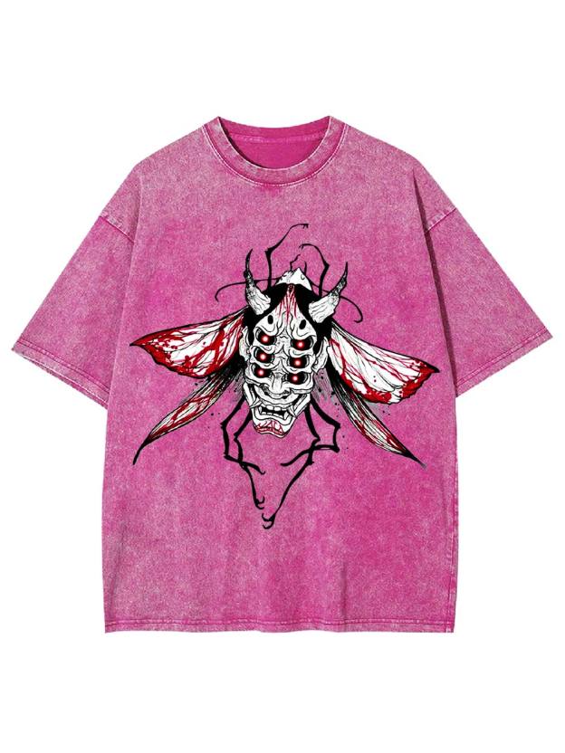 Demonic Moth Mask Washed Tshirt