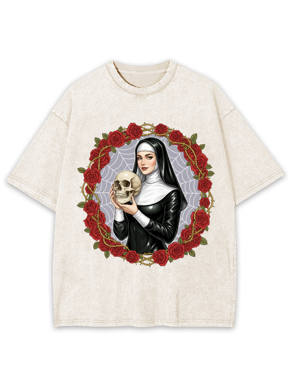 Rose Skull Nun Washed Tshirt
