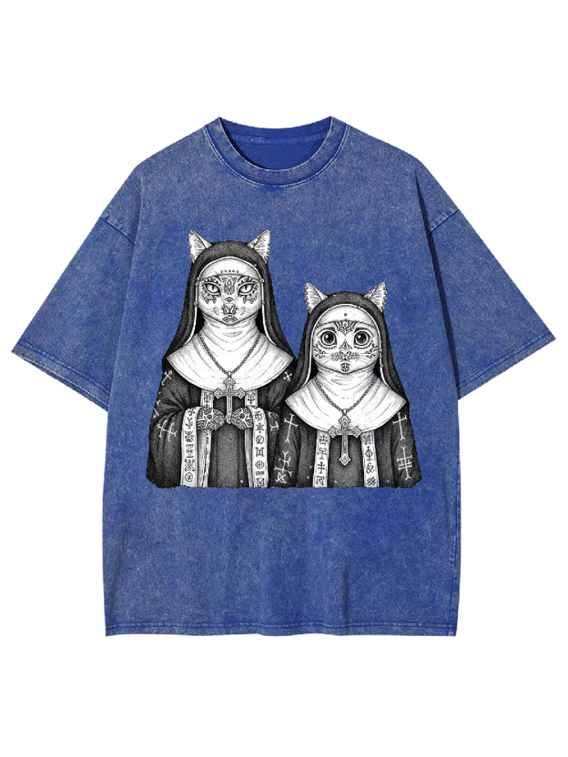 Two Cat Nuns Washed Tshirt