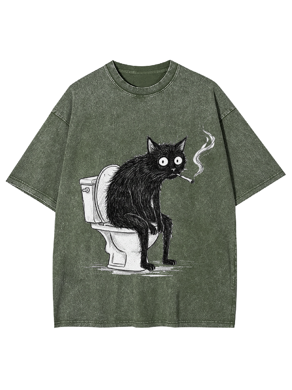 Cat smoking on the toilet Washed Tshirt