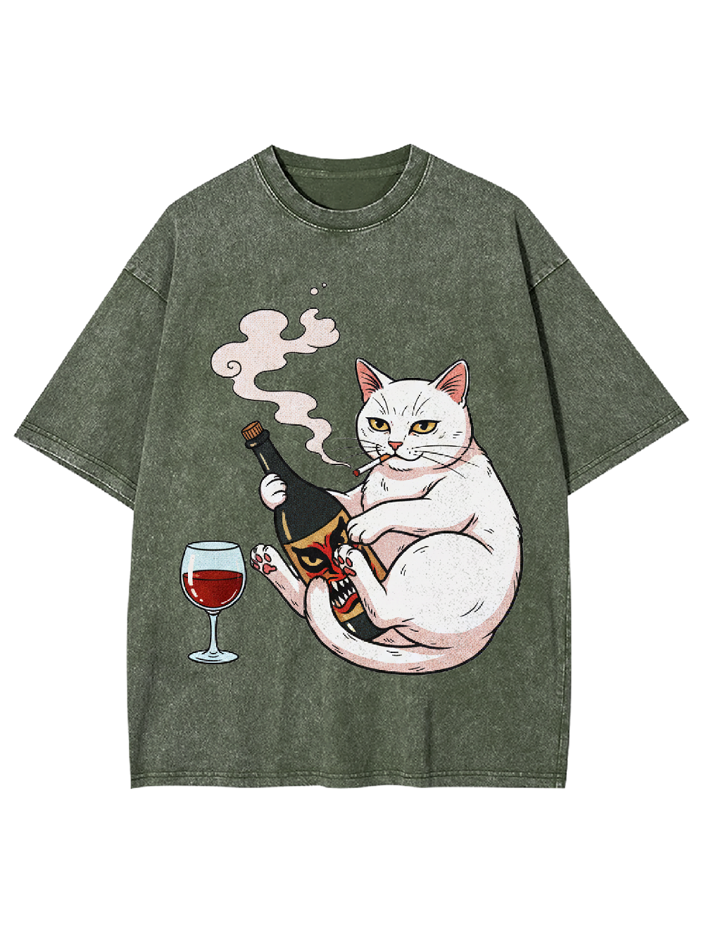 Drinking Rebellious Cat Washed Tshirt
