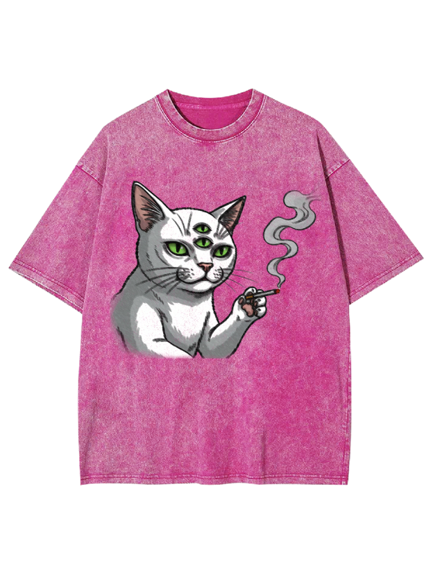 The Unruly Smoking Cat Washed Tshirt
