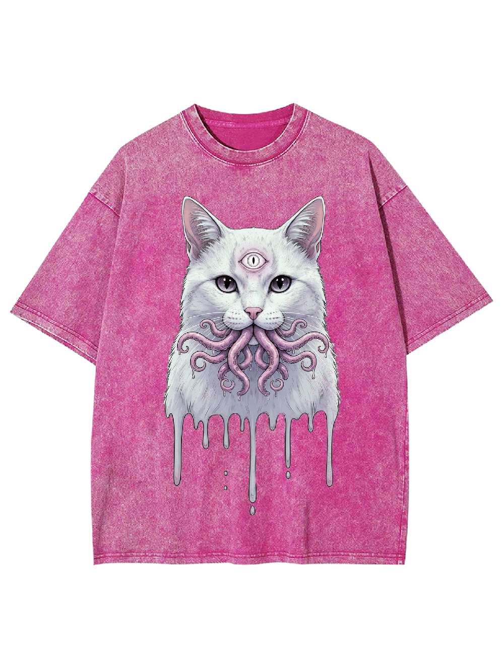 Octopus-Mouthed White Cat Washed Tshirt
