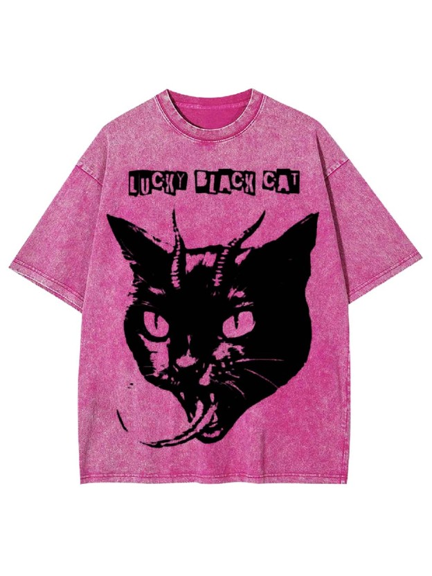 LUCKY BLACK CAT WASHED TSHIRT