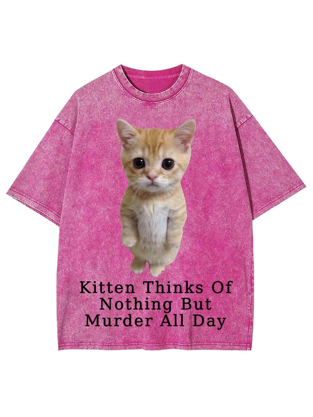 Kitten Thinks Of Nothing But Murder All Day Washed Tshirt
