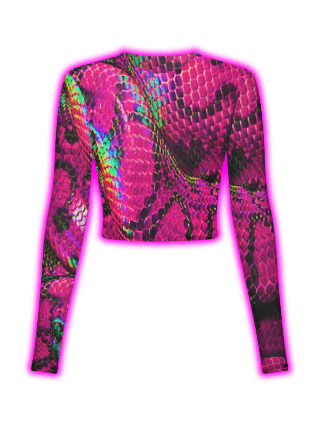 Neon Serpent Holographic Snakeskin Mesh Top