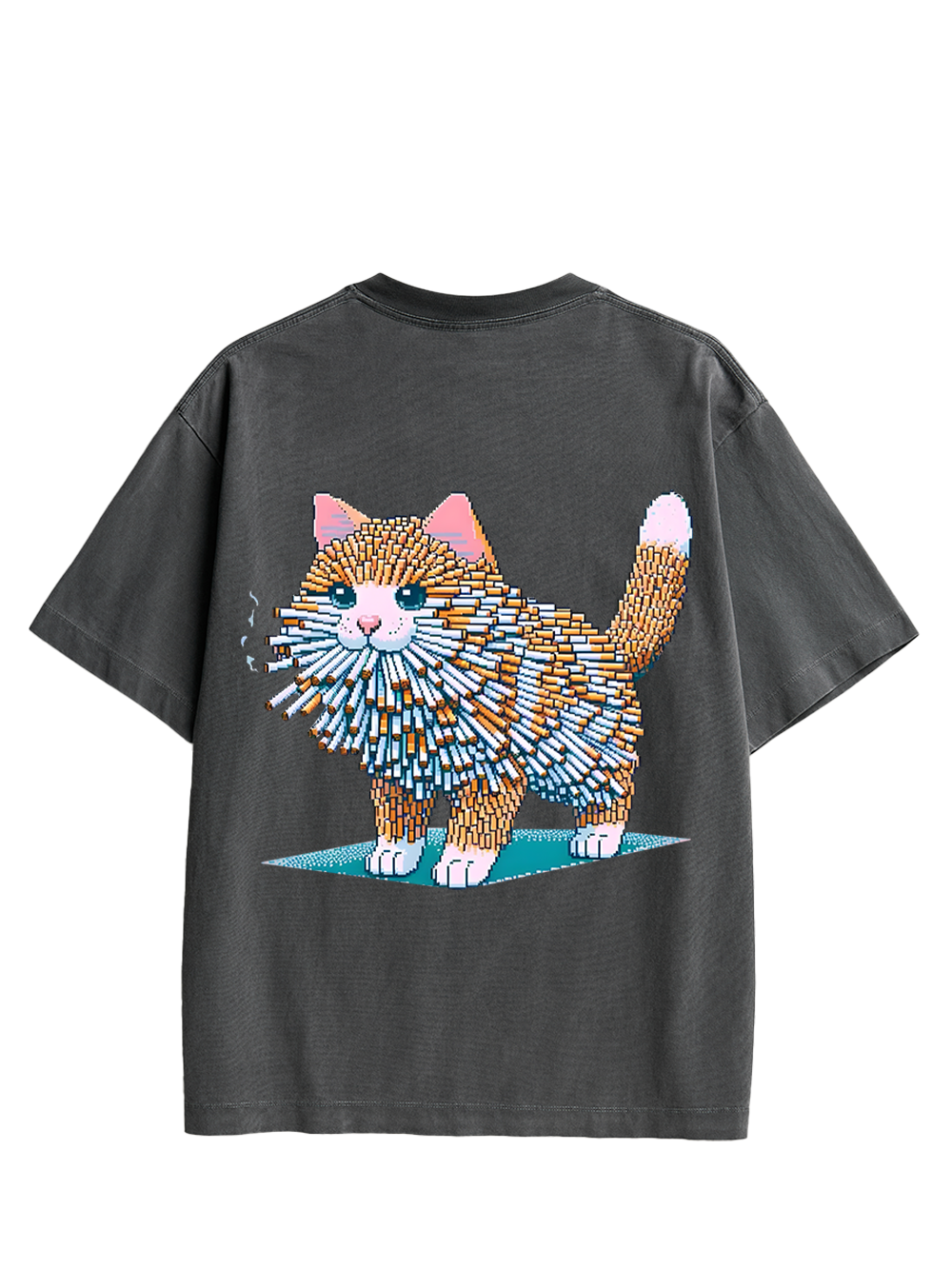Cigarette Cat Double Sided Print Washed TShirt