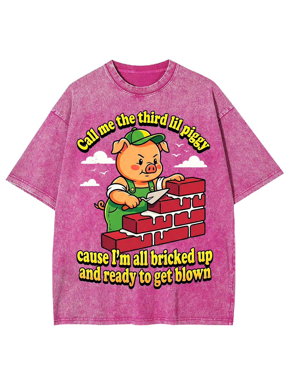 Third Lil Piggy Funny Retro Cartoon Washed Tshirt