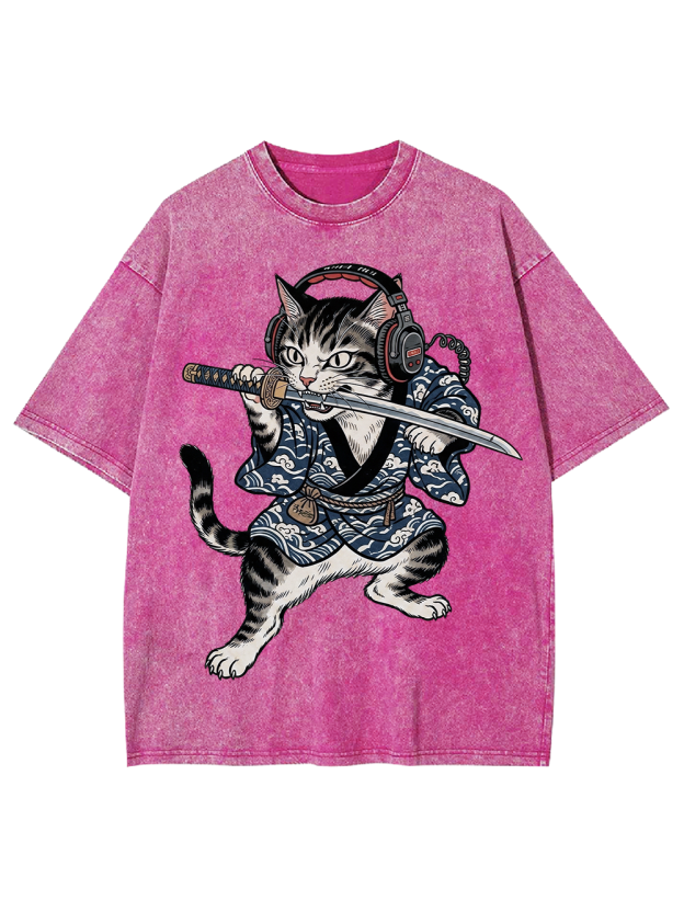 Cyber Ronin Cat Washed Tshirt