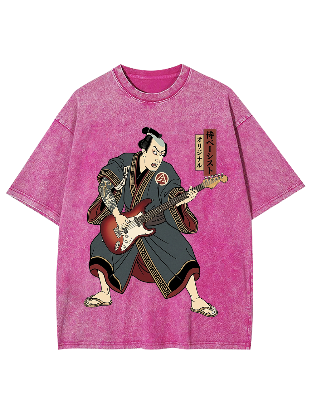 Samurai Rocker Japanese Ukiyo-e Washed Tshirt