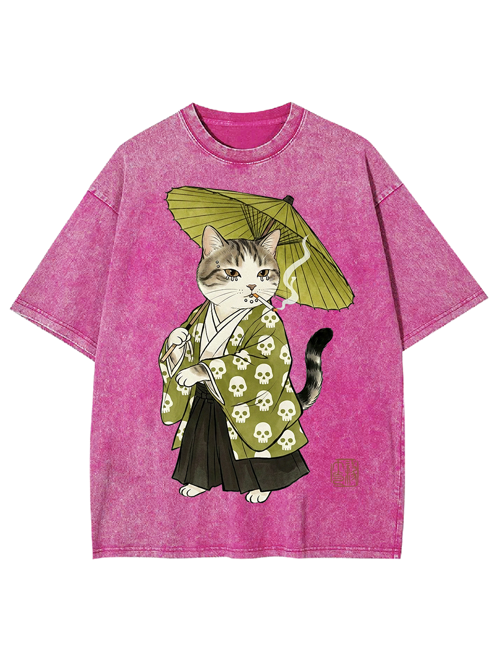 Samurai Cat Ukiyo-e Washed Tshirt