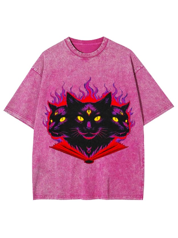 THREE-HEADED MYSTIC CAT WASHED TSHIRT