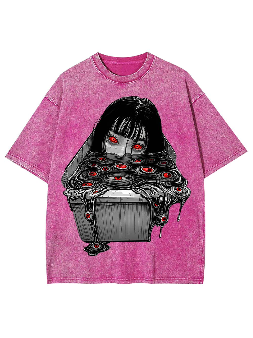 Japanese Horror Red-Eye Girl Washed Tshirt