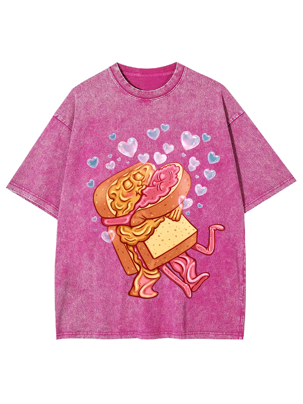 Pink Cute Hugging Sandwich Washed Tshirt
