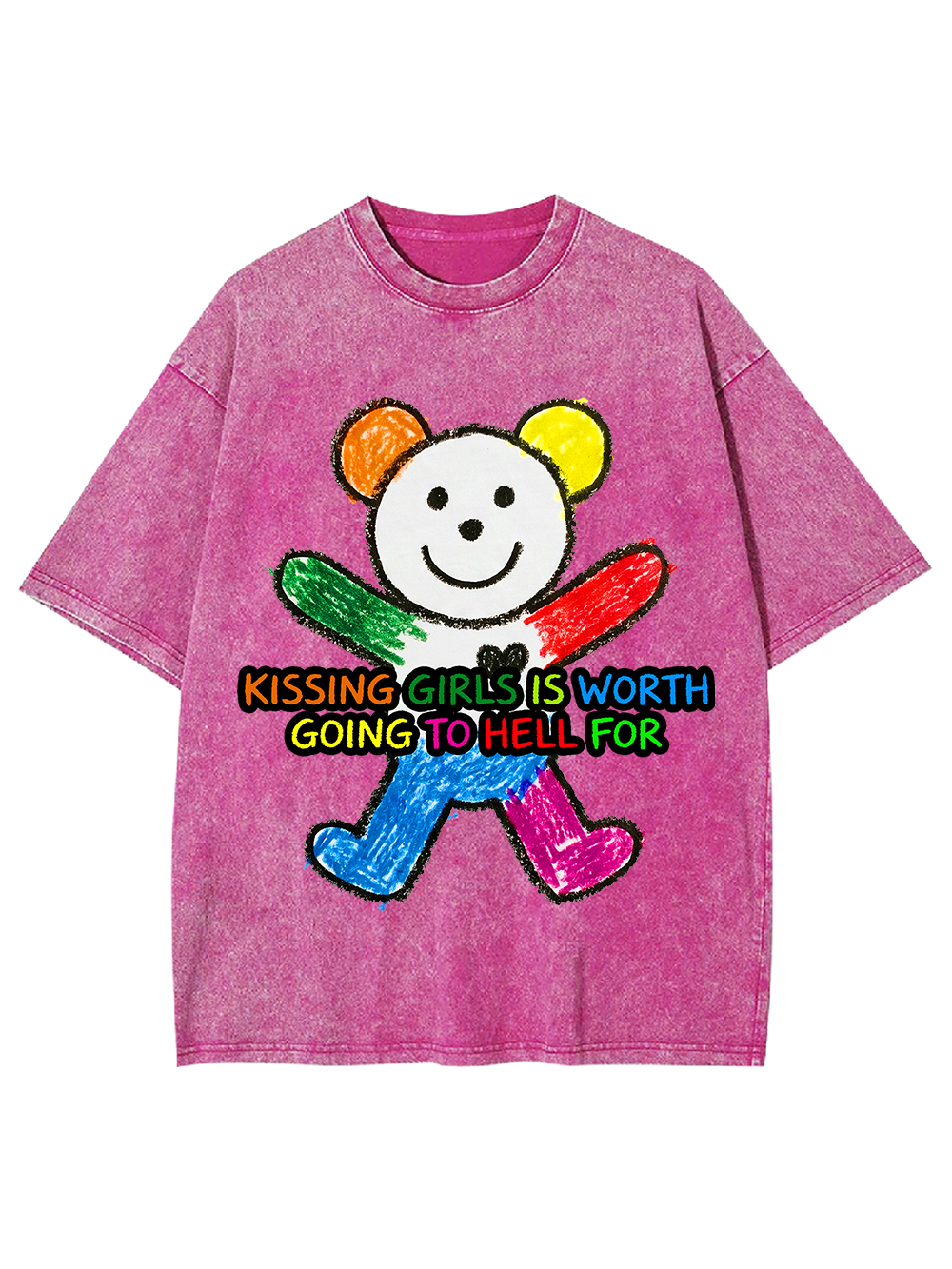 KISSING GIRLS IS WORTH GOING TO HELL FOR WASHED TSHIRT