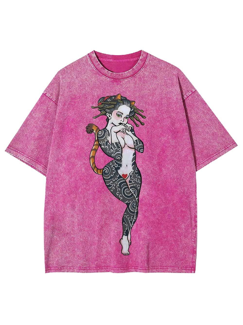 Tattooed Cat Siren Washed Tshirt
