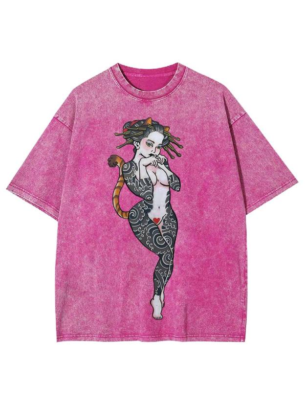 Tattooed Cat Siren Washed Tshirt