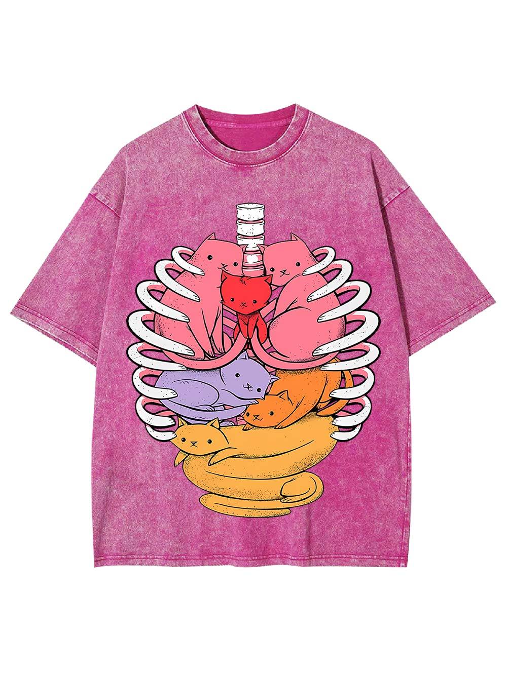 Cats In Rib Cage Washed Tshirt-ClassyOutlaw Sale