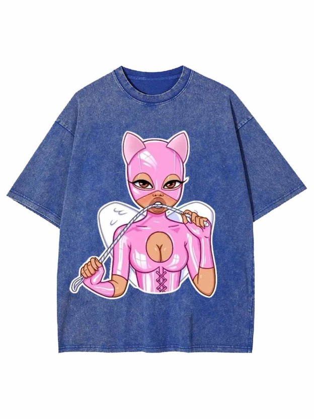 Pink Catwoman Angel Washed Tshirt