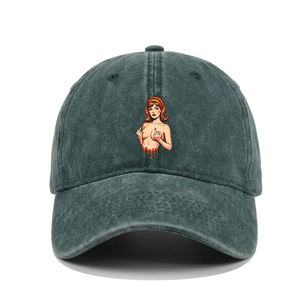 DRIPPING PIN-UP MIDDLE FINGER WASHED VINTAGE BASEBALL CAP