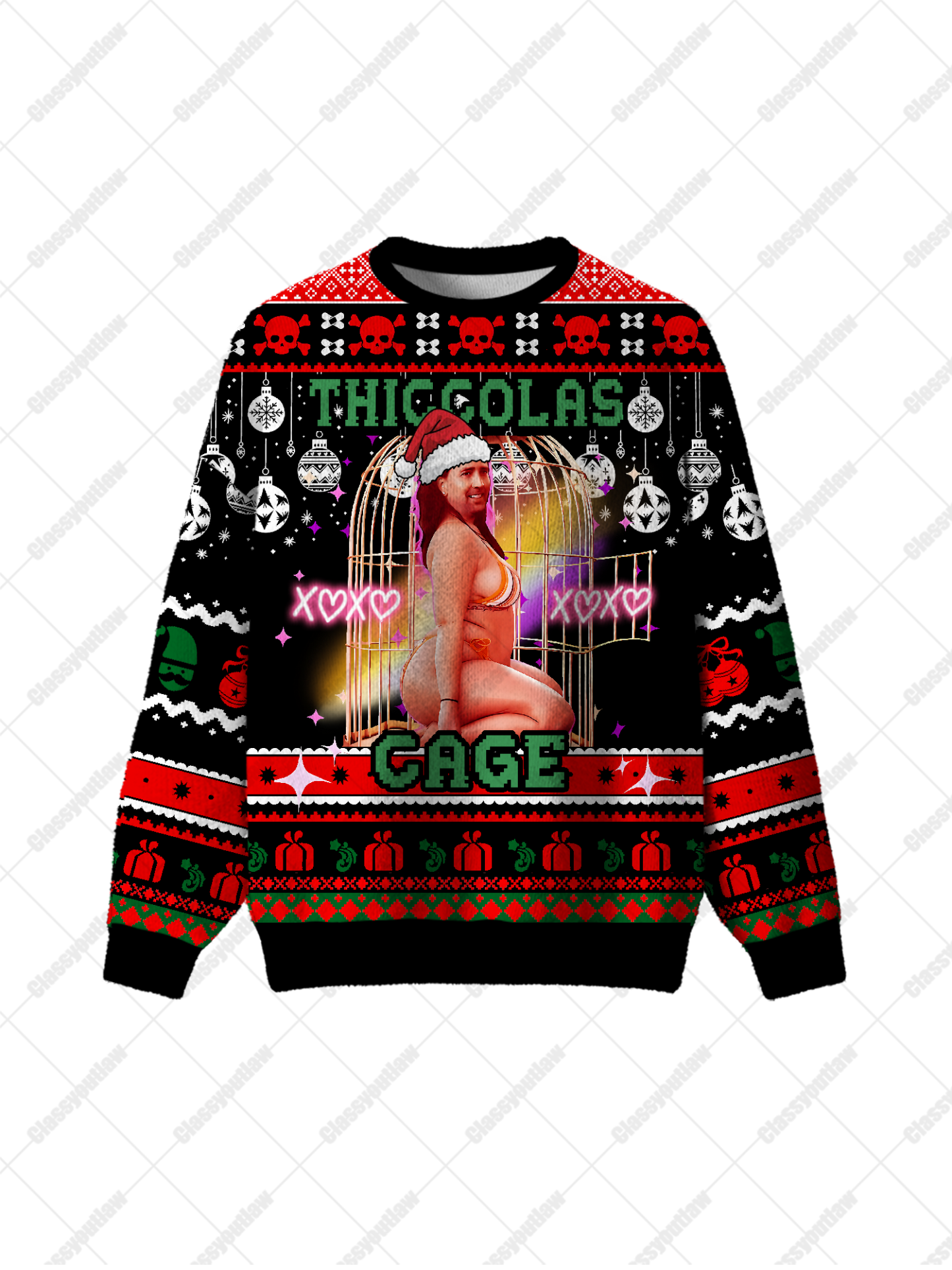Thiccolas Cage UGLY CHRISTMAS SWEATSHIRT-ClassyOutlaw Sale
