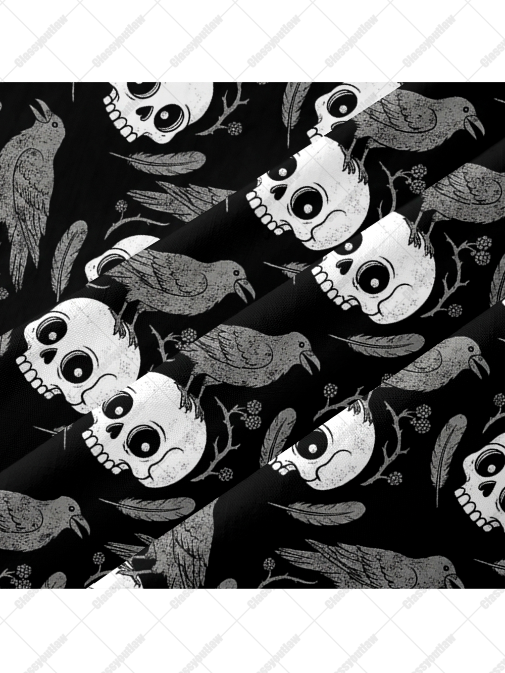 BLACK RAVEN AND SKULL BUTTON UP POCKET SHIRT