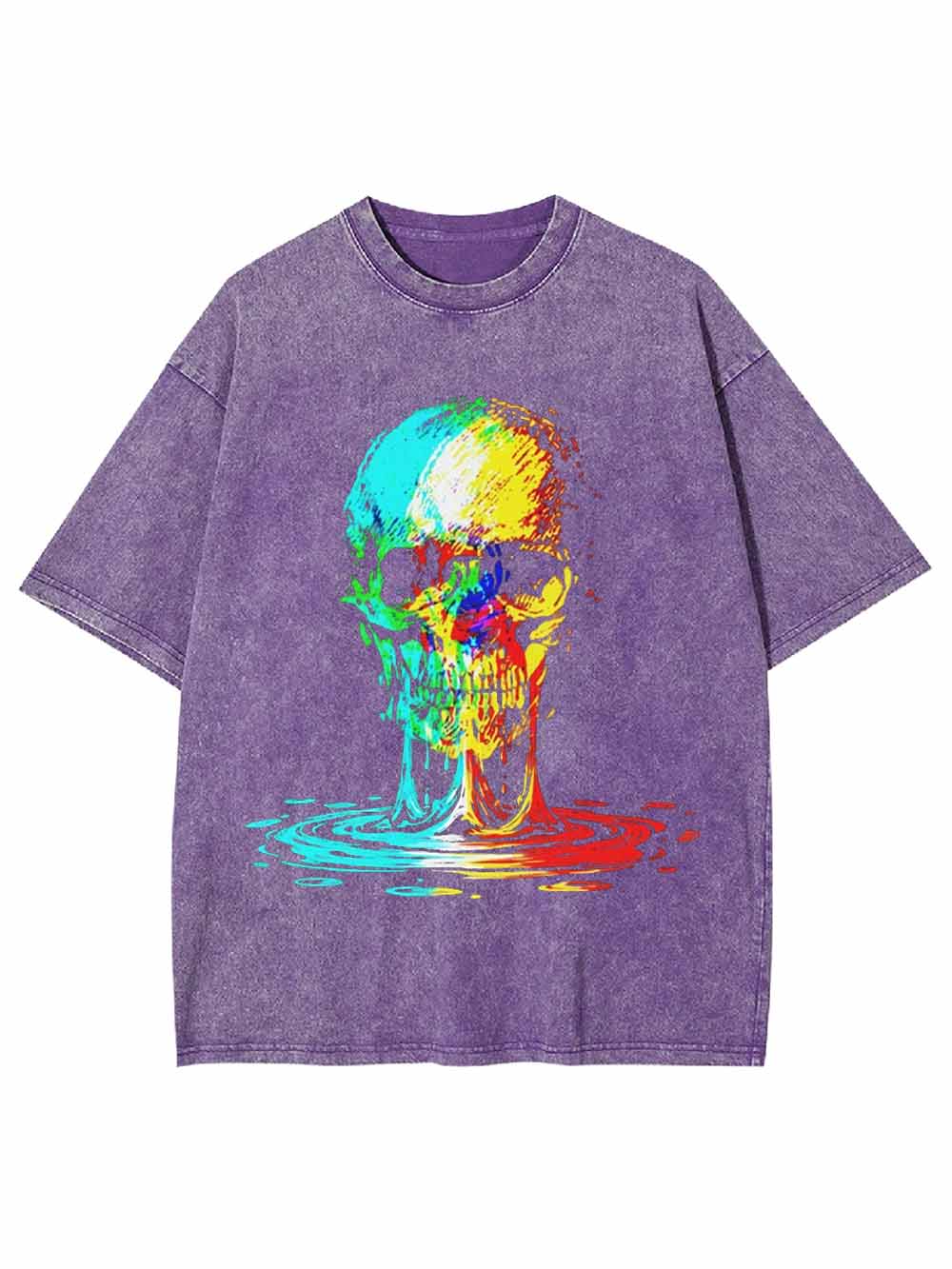 Colorful Melting Skull Washed Tshirt