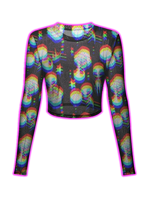 Alien Glitch Pattern Mesh Top