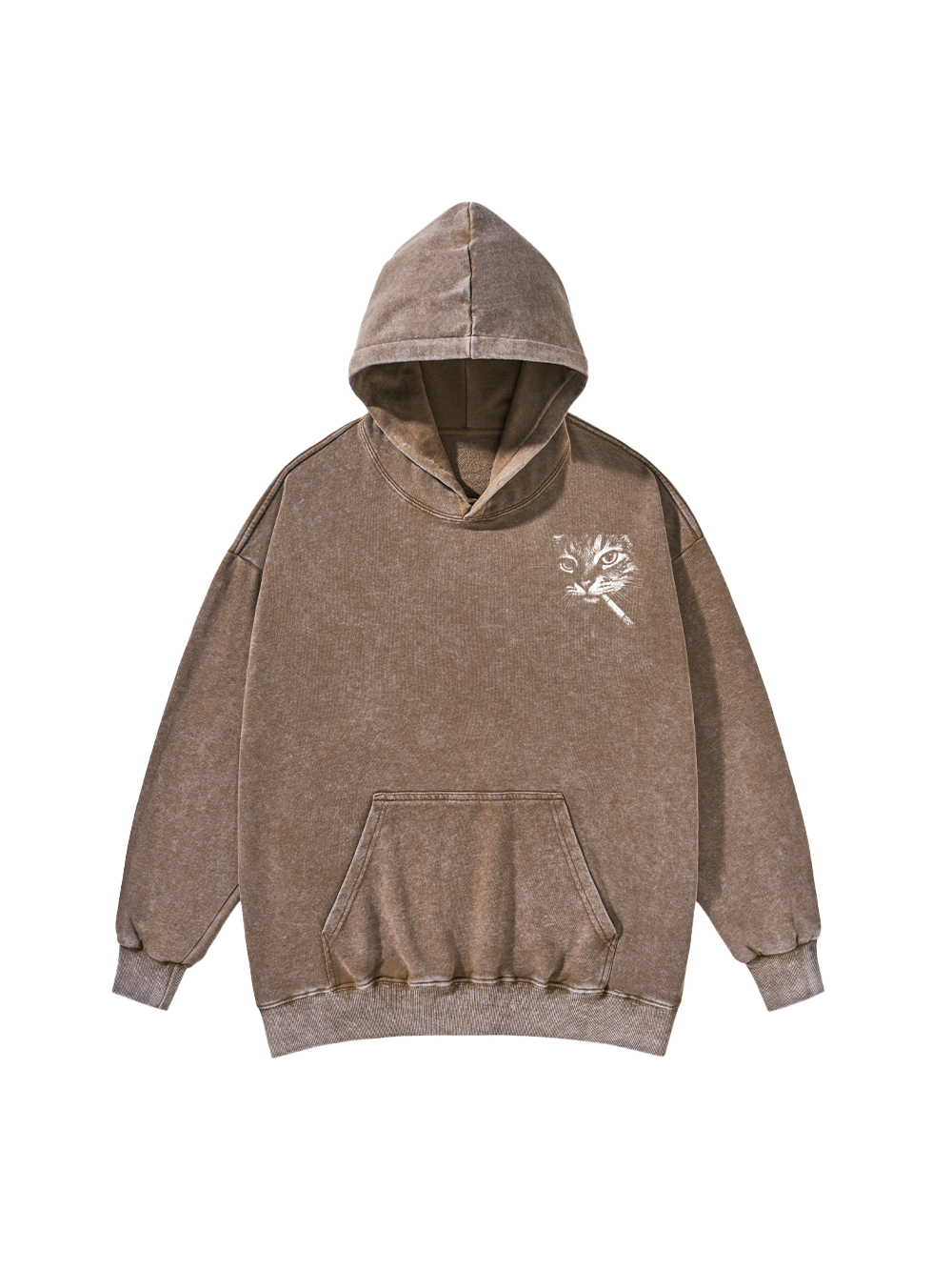 CAT WITH CIGARETTE WASHED HOODIE