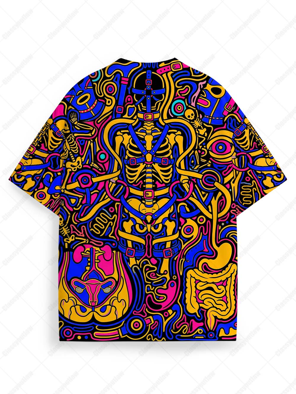 Techno‑Trance Skeleton Graphic T-shirt