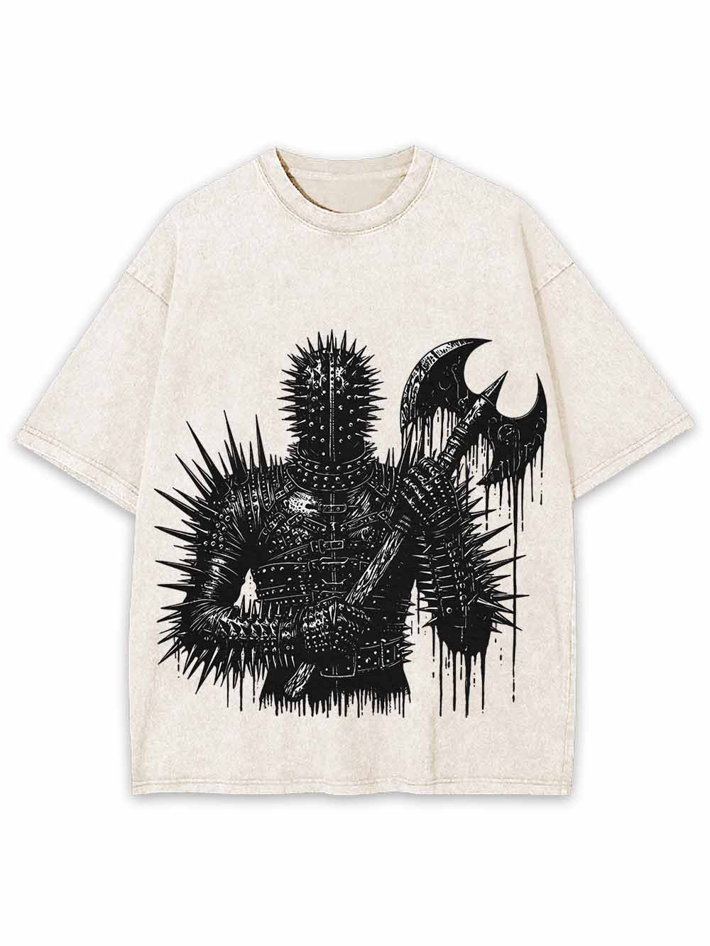 Spiked Warrior with Battle Axe Washed Tshirt