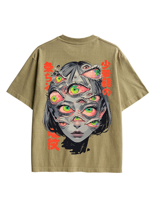 THOUSAND EYED FANTASY DOUBLE SIDED PRINT WASHED TSHIRT