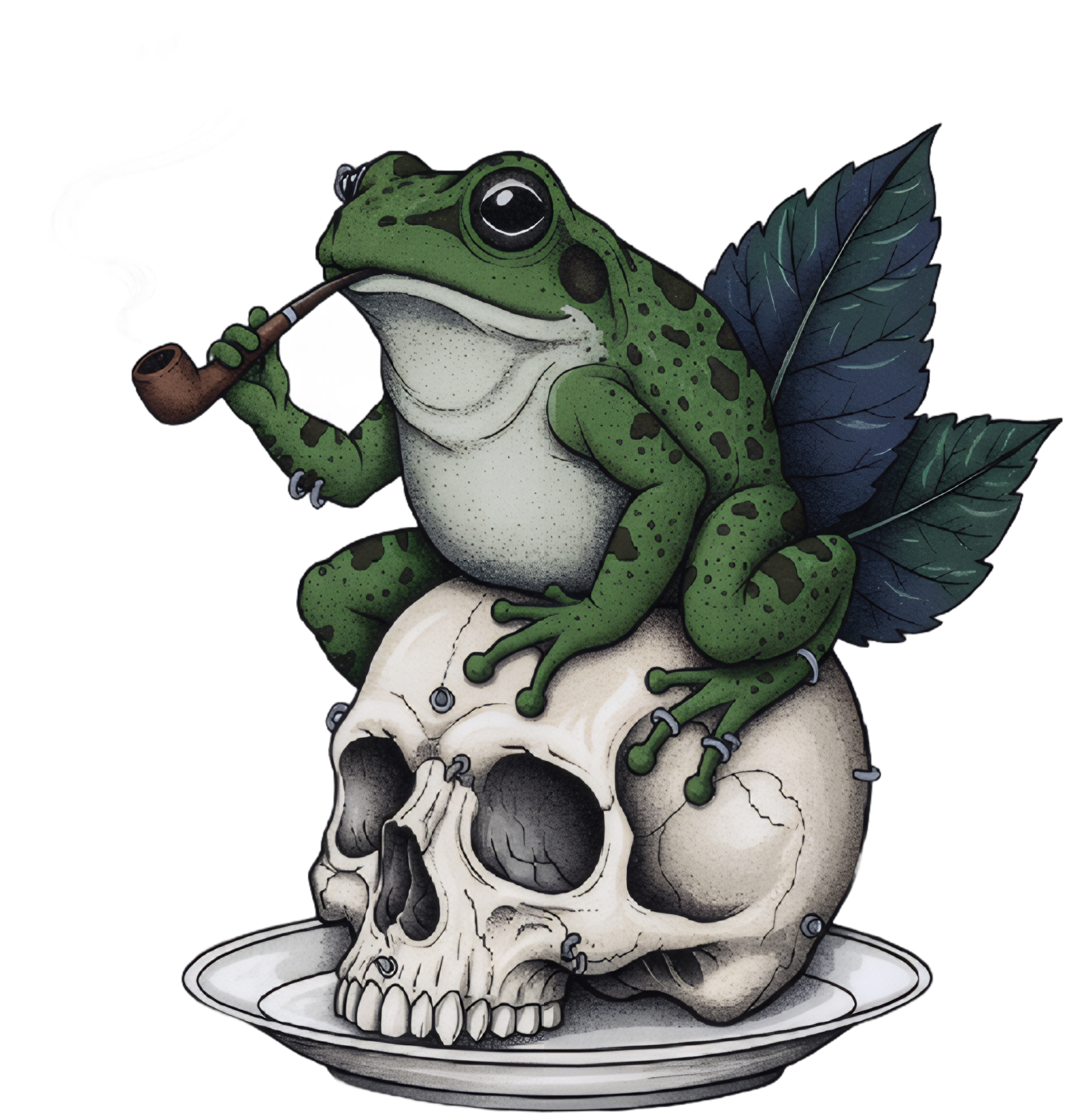 Smoking Frog on Skull Washed Tshirt