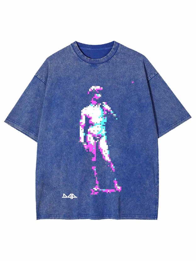 Vaporwave Pixel David Washed Tshirt