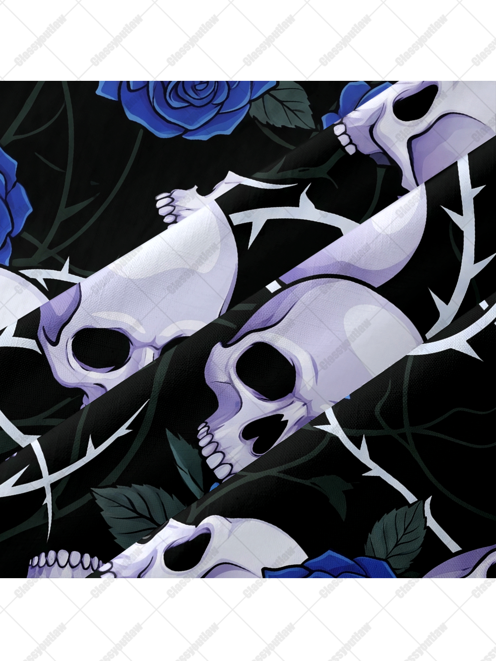 BLUE ROSE SKULL BUTTON UP POCKET SHIRT