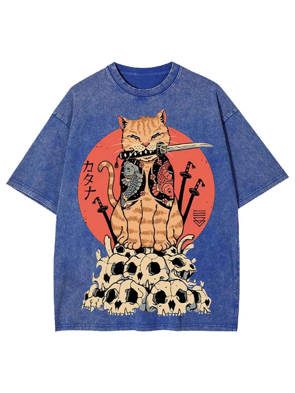 Samurai Cat Washed Tshirt