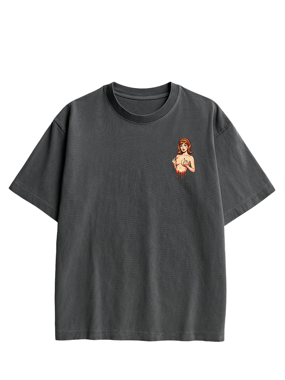 DRIPPING PIN-UP MIDDLE FINGER AAA DOUBLE SIDED PRINT WASHED TSHIRT
